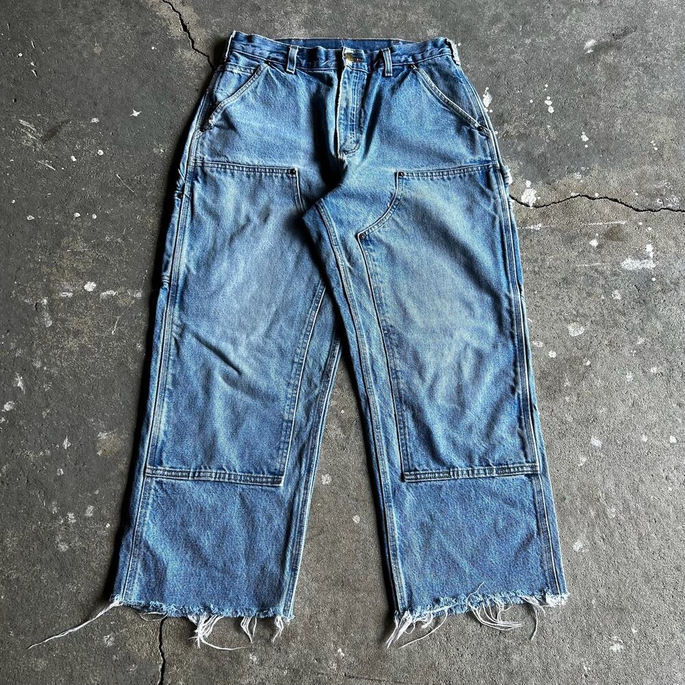 Carhartt denim blue jean double knee work wear carpenter pants